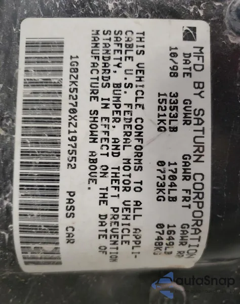 1996 Saturn Sl1 из США, поврежденный, VIN 1G8ZH5282TZ134390